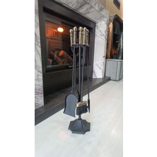 Taş Devri Şömine ve Doğal Taş - 5'li Lüks Bronz Topuz Başlıklı Şömine ve Soba Aksesuar Seti - 004