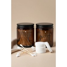 Khakma Amber Cam Banyo Organizer Seti – Cotton Buds & Cotton Pads Yazılı – 2'li Set / 250 ml