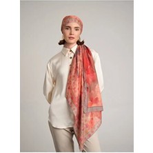 AYSHARA Şakayık Çiçek Desenli Çift Taraflı Şal - Kızıl Turuncu