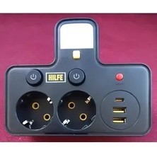 Hilfe 2'li Akım Korumalı Priz, 2500W, LED Işıklı, Anahtarlı, Prizçoklayıcı, 2 Priz + 2 USB + 1 Type-C