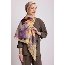 AYSHARA Fırça Hâlesi Puanlı Soyut Desenli Çift Taraflı Şal - Mor Sarı