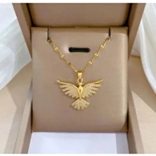  altın renk singapur zincir zirkon taşlı anka kuş çelik kolye