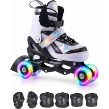 Melek Kanatlı Işıklı Çocuk Pateni ve Dizlik Seti Silikon Teker Ayarlanabilir Paten Çantalı Siyah