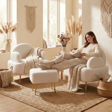 Zem Petra Çay Seti, Kırık Beyaz (2 ADET TEKLİ BERJER 1 ADET PUF)