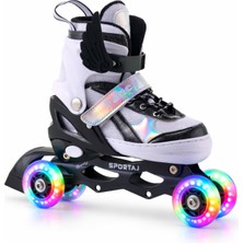 Melek Kanatlı Işıklı Çocuk Pateni Silikon Teker Ayarlanabilir Paten Taşıma Çantalı Siyah