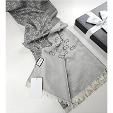 Scarf G Desen Yün Pamuk Şal Aaa Kalite Ithal Çift Etiketli (Gri)
