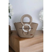 Hasır Çanta Midi Boy Çanta Kadın El Çantası Omuz Çantası Kol Çantası El Çantası Handmade