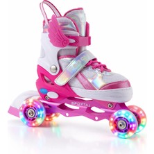 Melek Kanatlı Işıklı Çocuk Pateni Silikon Teker Ayarlanabilir Paten Taşıma Çantalı Fuşya