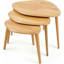 Masif Doğal Ahşap Zigon Sehpa 3'lü Set, Modern Masif Yan Sehpa