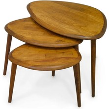 Masif Doğal Ahşap Zigon Sehpa 3'lü Set, Modern Masif Yan Sehpa