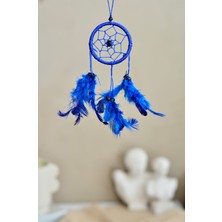 Miamantra Araba Süsü Tüylü Mavi Mini Rüya Kapanı / Düş Kapanı / Dreamcatcher - 6 cm