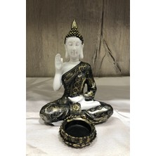 Miamantra Pirinç Görünümlü Beyaz Buda Tealight Mumluk - Öğretici Duruşlu - 15 cm