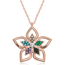 Diger Kenpazar 925 Ayar Gümüş Renkli Taşlı Çiçek Kadın Gümüş Kolye