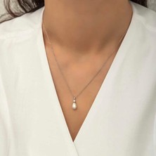 Diger KENPAZAR925 Ayar Gümüş Damla Inci Bayan Gümüş Kolye