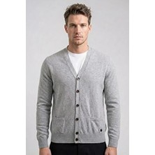 Sabri Özel Giotelli Gri Regular Fit Yün Karışımlı V Yaka Düğmeli Erkek Triko Hırka