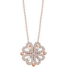 Diger KENPAZAR925 Ayar Gümüş Rose Kalpli Açılabilen Yonca Kadın Gümüş Kolye