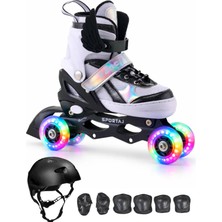 Melek Kanatlı Işıklı Çocuk Pateni Kask ve Dizlik Seti Silikon Teker Ayarlanabilir Paten Çantalı