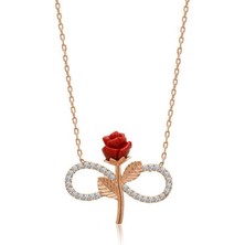 Diger KENPAZAR925 Ayar Gümüş Rose Sonsuz Gül Kadın Gümüş Kolye