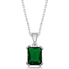 Diger KENPAZAR925 Ayar Gümüş Yeşil Kristal Kare Taşlı Kadın Gümüş Kolye