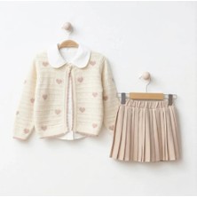 Lumia Kız Çocuk Bayramlık Piliseli Etekli Takım Bebe Yaka Gömlek Triko Hırka 3 Parça Şık Takım 2-5 Yaş