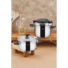 Taç Vitamaster 2'li Indüksiyon Tabanlı Düdüklü Tencere Seti 4+6 Litre Gri Renk