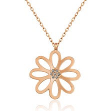 Diger KENPAZAR925 Ayar Gümüş Rose Çiçek Bayan Gümüş Kolye