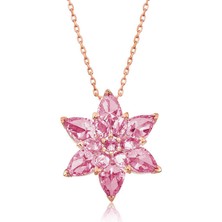 Diger KENPAZAR925 Ayar Gümüş Rose Pembe Lotus Çiçeği Kolye