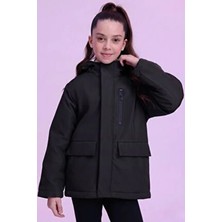 Gizrain Kız Çocuk Siyah Içi Kürklü Su ve Rüzgar Geçirmez Kapüşonlu Kışlık Mont Parka