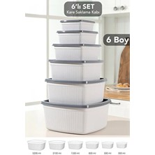 Meleni Home 6'lı Çizgili Kare Saklama Kabı Seti - Mikrodalgaya Uygun Düzenleyici Erzak Gıda Kabı 6 Boy Gri