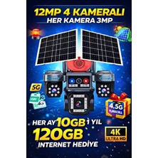 12MP 4 Kameralı Esım’li Solar Güvenlik Kamerası | 7/24 Kayıt | Türkcell Her Ay 10GB 1 Yıl Hediyeli