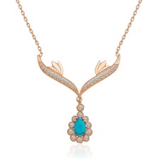 Diger KENPAZAR925 Ayar Gümüş Turkuaz Taşlı Madalyon Kadın Gümüş Kolye