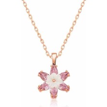 Diger KENPAZAR925 Ayar Gümüş Rose Pembe Lotus Çiçeği Kolye