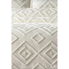 Arsem Tekstil Iskandinav Ekru Çift Kişilik Yatak Örtüsü %100 Pamuk 240 x 250 cm Geometrik Desenli 2 Yastık ile