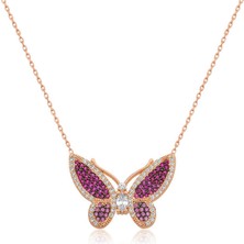 Diger KENPAZAR925 Ayar Gümüş Pembe Kelebek Kadın Gümüş Kolye