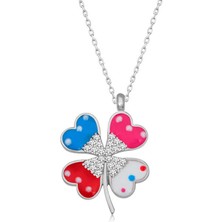 Diger KENPAZAR925 Ayar Gümüş Renkli Taşlı Yonca Kadın Gümüş Kolye