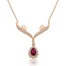 Diger KENPAZAR925 Ayar Gümüş Rose Kırmızı Taşlı Madalyon Kadın Gümüş Kolye