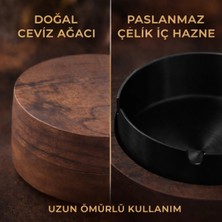 Coofbe Ahşap Kapaklı Masaüstü Küllük Kül Tablası Paslanmaz Çelik Kül Tablası Koku Engellemeli Küllük