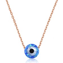 Diger KENPAZAR925 Ayar Gümüş Mavi Opal Taş Nazar Göz Kadın Gümüş Kolye