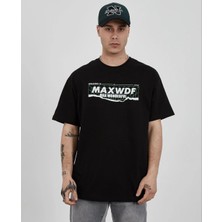 Velmora Fashion      Bisiklet Yaka Baskılı Oversize T-Shirt - Siyah -