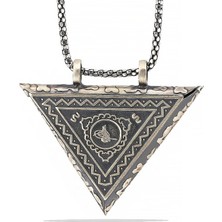 Diger KENPAZAR925 Ayar Gümüş Üçgen Içi Açılabilen Tuğra Muskalık Gümüş Kolye