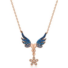 Diger KENPAZAR925 Ayar Gümüş Çiçekli Kanatlı Kalpli Kadın Gümüş Kolye