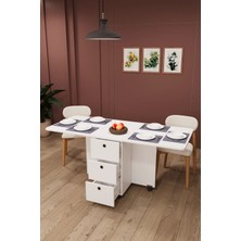 Asra Trend Lüks Katlanır Mutfak Yemek Masası %100 MDF Pratik Çekmeceli Çalışma Masası KM100