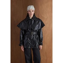 Molly Nelly Kadın Astarlı Şal Yaka Tasarım Yağmurluk