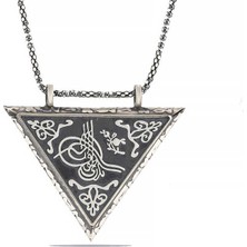 Diger KENPAZAR925 Ayar Gümüş Üçgen Içi Açılabilen Tuğra Muskalık Gümüş Kolye