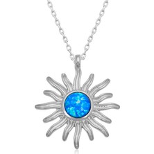 Diger Kenpazar 925 Ayar Gümüş Mavi Opal Taşlı Güneş Kadın Gümüş Kolye