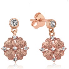 Kenpazar Gümüş Kalp Yapraklı Çiçek Küpe