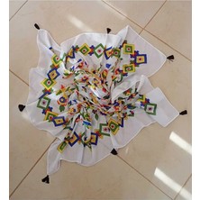 Sinem Şanlı Atelier Yörük Çengelköy Otantik Yazma Eşarp Fular Püsküllü