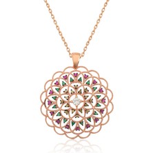 Diger Kenpazargümüş Rose Geometrik Desenli Madalyon Kolye