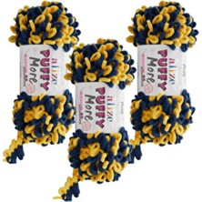 Alize Puffy More El Örgü Ipliği 3 Adet – 6631 Sarı Lacivert – Taraftar Renkleri – Battaniye, Atkı, Yelek