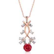 Diger Kenpazar 925 Ayar Gümüş Rose Kırmızı Gül Gümüş Kolye